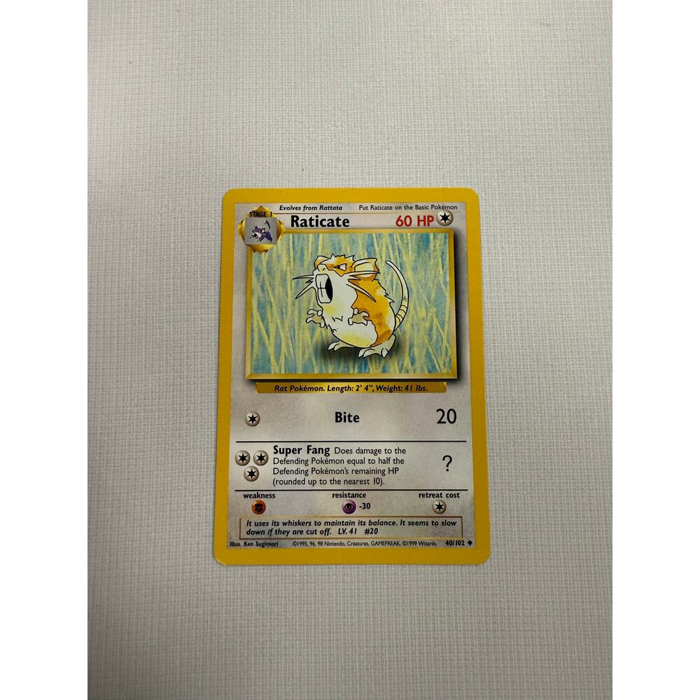 Raticate Stage 1 Pokémon 1999 Trading Card